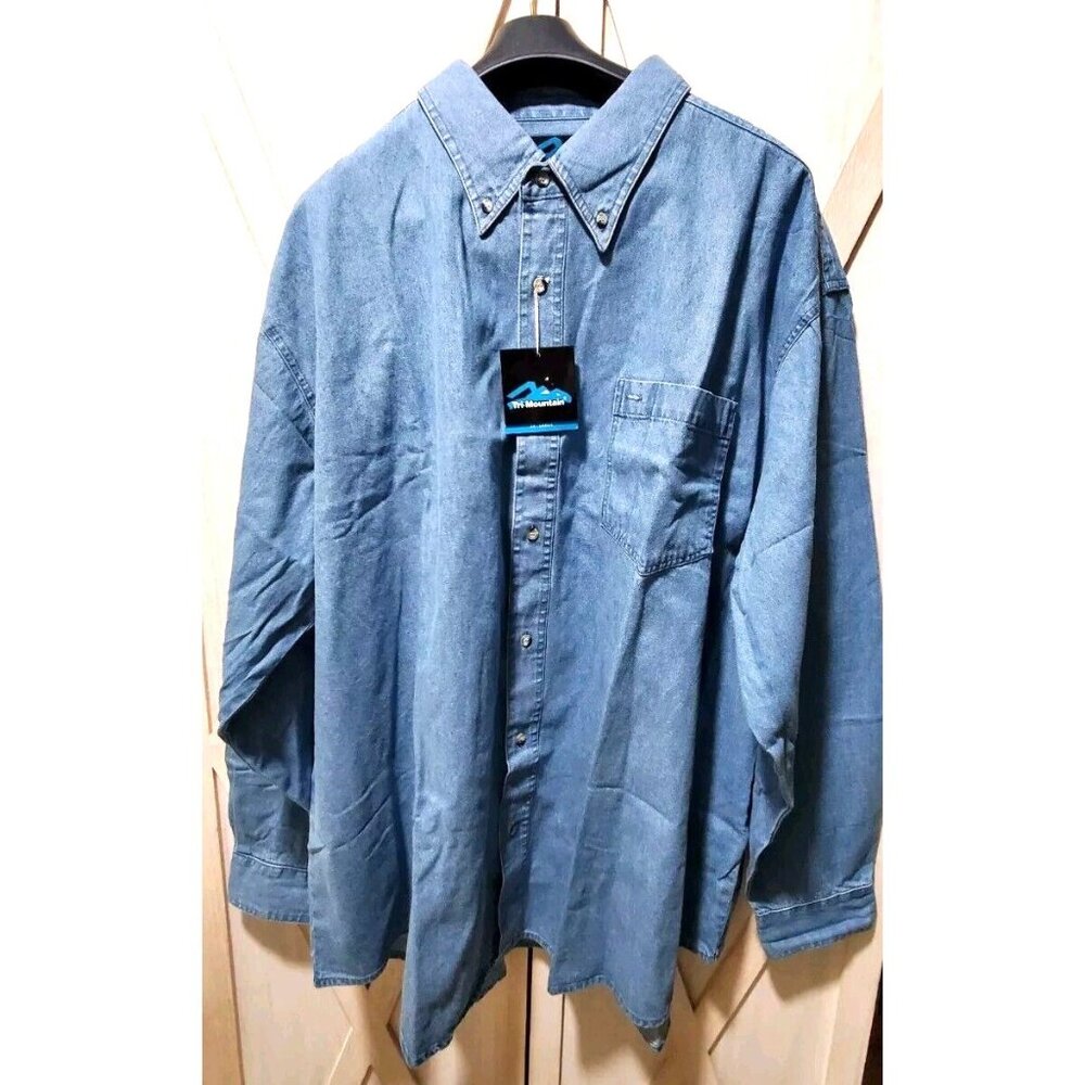 Tri Mountain Work Wear Denim Pocket Button Shirt Western Ranch Mens Small NWT